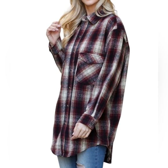 Women Long Sleeve Shirt Button Down Plaid Loose Casual Flannel - Picture 8 of 14